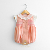Girls Smocked Spanish Style Celebration Romper Bubble Blush & White