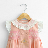 Girls Smocked Spanish Style Celebration Romper Bubble Blush & White