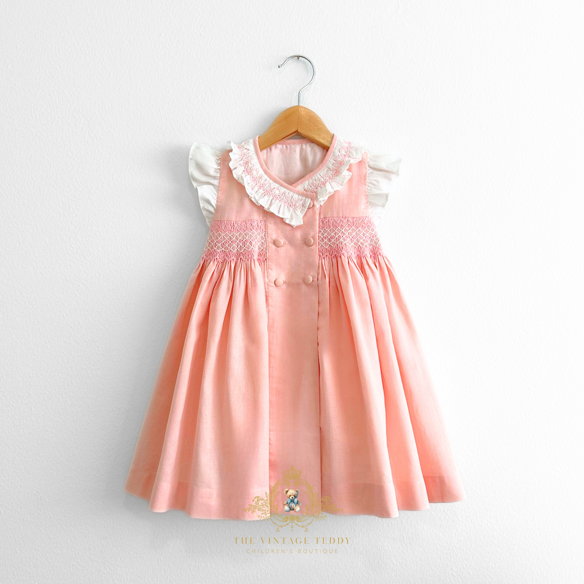 Girls Smocked Spanish Style Celebration Dress Blush & White 6Y / Multicolor Girls Smocked Spanish Style Celebration Dress Blush & White 6Y / Multicolor