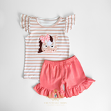 Girls Top & Shorts Matching Set Embroidered Patchwork Little Cow
