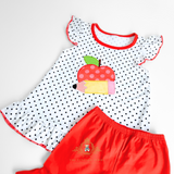 Girls Top & Shorts Matching Set Embroidered Patchwork Apple & Pencil