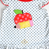 Girls Top & Shorts Matching Set Embroidered Patchwork Apple & Pencil