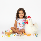 Girls Top & Shorts Matching Set Embroidered Patchwork Little Hen Pink