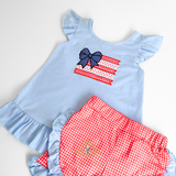 Girls Top & Shorts Matching Set Embroidered Patchwork Americana