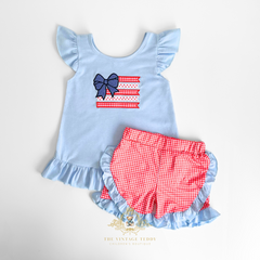 Girls Top & Shorts Matching Set Embroidered Patchwork Americana