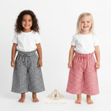 Girls Pants Wide Leg Elastic Waistband Gingham Black & White