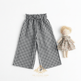 Girls Pants Wide Leg Elastic Waistband Gingham Black & White