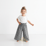 Girls Pants Wide Leg Elastic Waistband Gingham Black & White