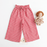 Girls Pants Wide Leg Elastic Waistband Gingham Red & White