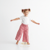 Girls Pants Wide Leg Elastic Waistband Gingham Red & White