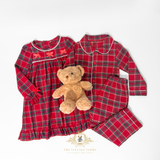 Boys Holiday Long Sleeve & Pants Pajamas 2 Piece Set Plaid Red & Green