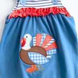 Girls Embroidered Overalls Dungarees One-Piece Romper Little Turkey