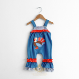 Girls Embroidered Overalls Dungarees One-Piece Romper Little Turkey