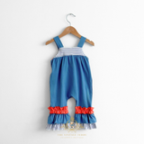 Girls Embroidered Overalls Dungarees One-Piece Romper Little Turkey