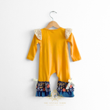 Girls Long Sleeve Romper One-Piece Embroidered Patchwork Little Turkey