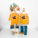 Girls Long Sleeve Romper One-Piece Embroidered Patchwork Little Turkey