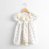 Girls Embroidered Lace Bib Collar Floral Roses Dress Pink & Cream