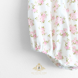 Girls Embroidered Lace Bib Collar Floral Roses Romper Bubble Pink & Cream