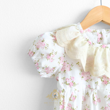 Girls Embroidered Lace Bib Collar Floral Roses Romper Bubble Pink & Cream
