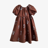 Girls Embroidered Dress Floral Brown & Baby Blue