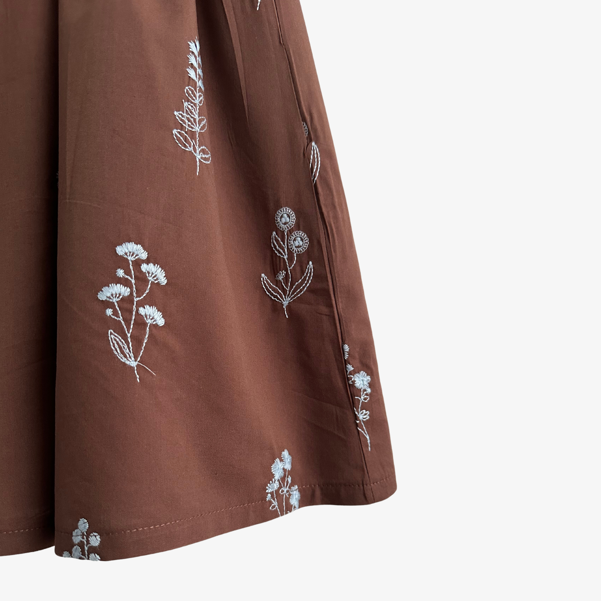 Girls Embroidered Dress Floral Brown & Baby Blue 3T Girls Embroidered Dress Floral Brown & Baby Blue 3T