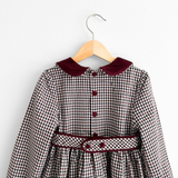Girls Long Sleeve Dress Gingham Burgundy & Navy Blue