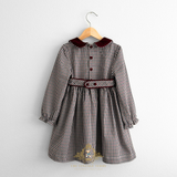 Girls Long Sleeve Dress Gingham Burgundy & Navy Blue