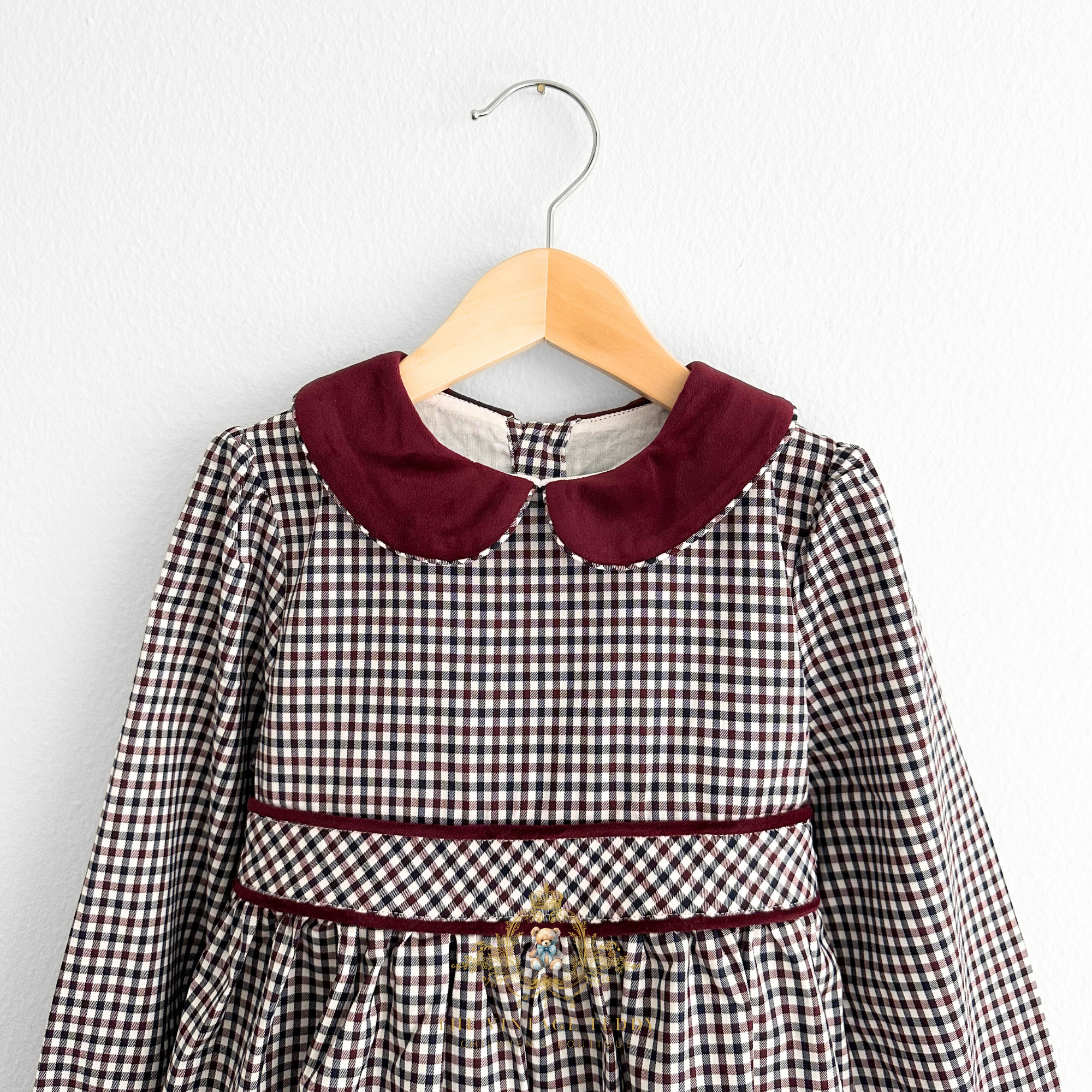 Girls Long Sleeve Dress Gingham Burgundy & Navy Blue 4T Girls Long Sleeve Dress Gingham Burgundy & Navy Blue 4T
