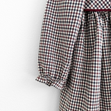 Girls Long Sleeve Dress Gingham Burgundy & Navy Blue