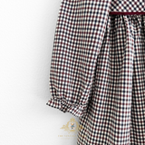 Girls Long Sleeve Dress Gingham Burgundy & Navy Blue