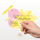 Children's Custom Graphic Stickers for Girls Personalized First Day of School Name Little Bird & Crayon