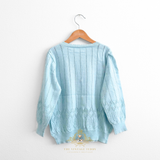 Girls Floral Embroidered Knit Cardigan Sweater Sky Blue