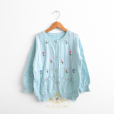 Girls Floral Embroidered Knit Cardigan Sweater Sky Blue