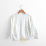 Girls Floral Embroidered Knit Cardigan Sweater White