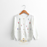 Girls Floral Embroidered Knit Cardigan Sweater White