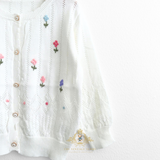 Girls Floral Embroidered Knit Cardigan Sweater White