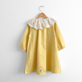 Girls Long Sleeve Eyelet Embroidered Lace Bib Collar Dress Buttery Yellow