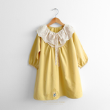 Girls Long Sleeve Eyelet Embroidered Lace Bib Collar Dress Buttery Yellow