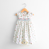 Girls Smocked Embroidered Bishop Dress Spring Flowers