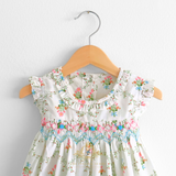 Girls Smocked Embroidered Bishop Dress Spring Flowers