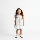 Girls Embroidered Smocked Dress Spring Flowers Pink & Blue