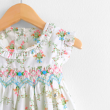Girls Smocked Embroidered Bishop Dress Spring Flowers