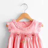 Girls Smocked Embroidered Bishop Dress Spring Rosettes