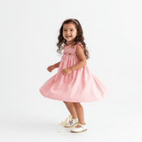 Girls Embroidered Smocked Dress Spring Rosettes Pink & Rose