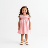 Girls Embroidered Smocked Dress Spring Rosettes Pink & Rose