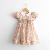 Girls Embroidered Smocked Dress Spring Floral