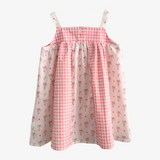 Girls Floral Gingham Dress Pink