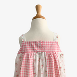 Girls Floral Gingham Dress Pink