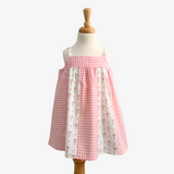 Girls Floral Gingham Dress Pink