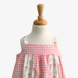 Girls Floral Gingham Dress Pink